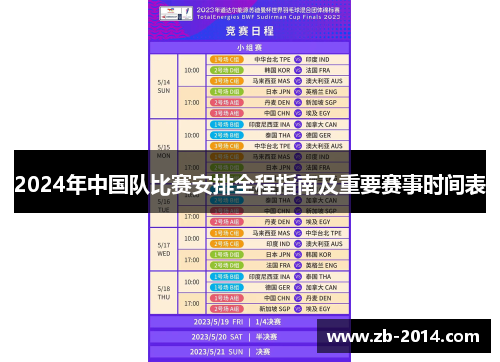 2024年中国队比赛安排全程指南及重要赛事时间表